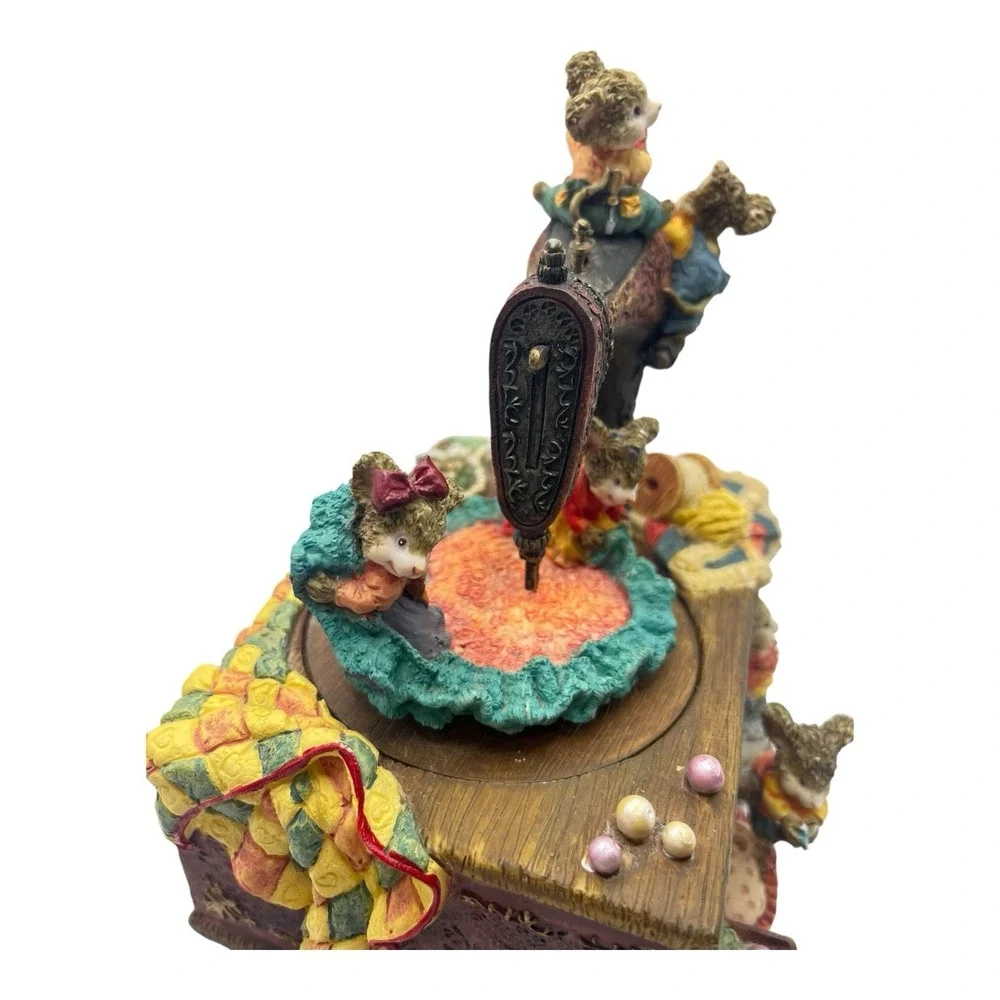 Vintage Motion Music Box Mice On Sewing Machine Plays 
